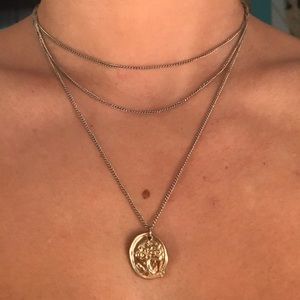 Triple chain necklace with gold tree pendant